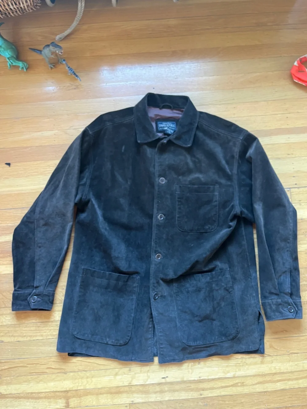 Vintage 80s 90s Banana Republic brown suede work shirt shacket M cabincore